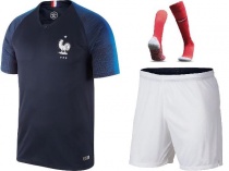 (ЛЮБОЙ ИГРОК) Футбольная форма Сборной Франции 2018 + гетры синяя